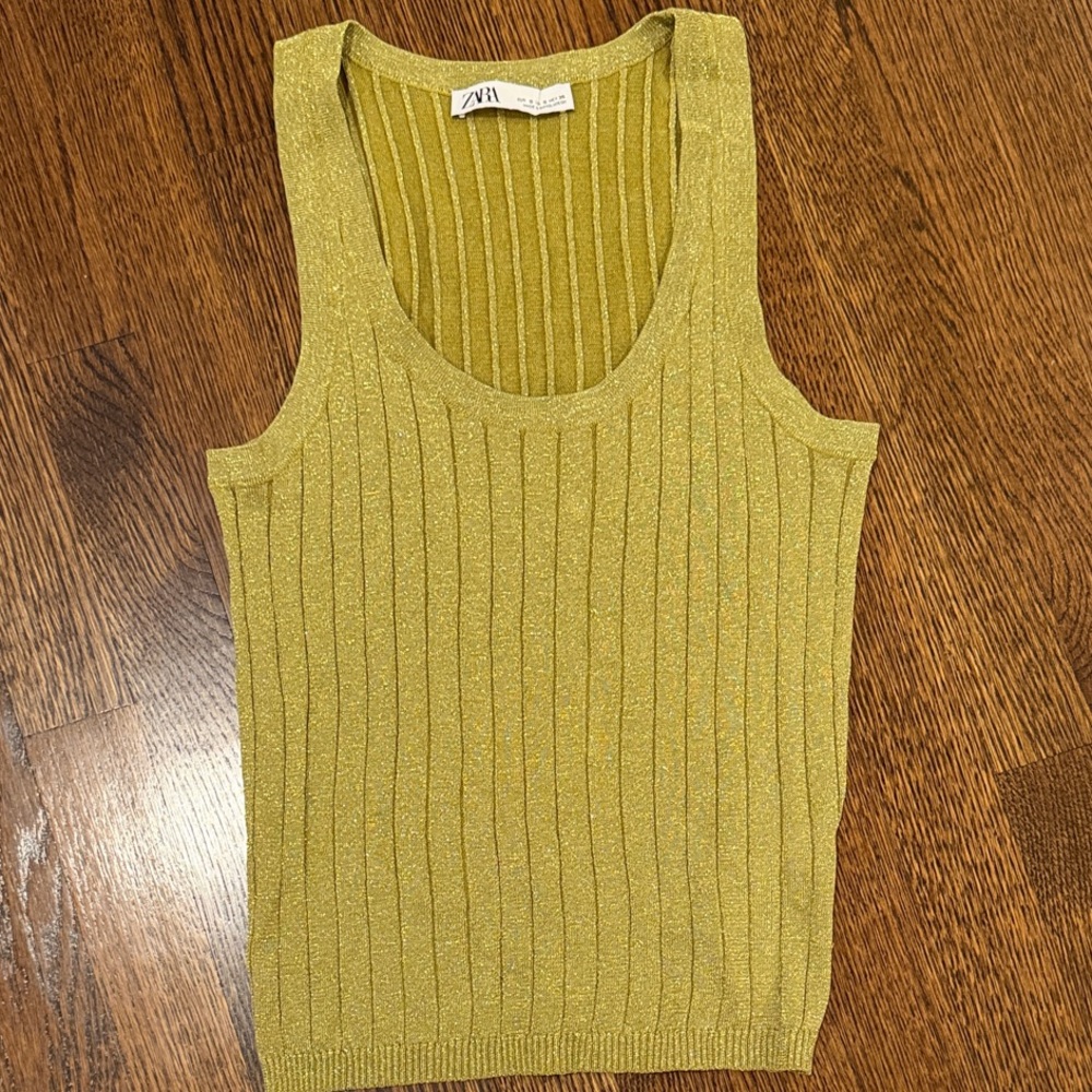 Zara Metallic Ribbed Tank Top